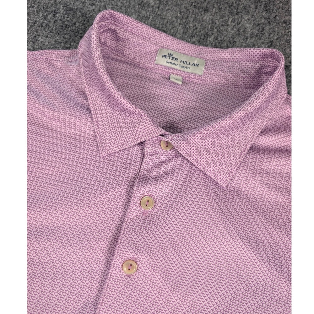 Peter Millar‎ Polo Shirt Mens XL Pink Summer Comfort MF20EK21S Geometric Print